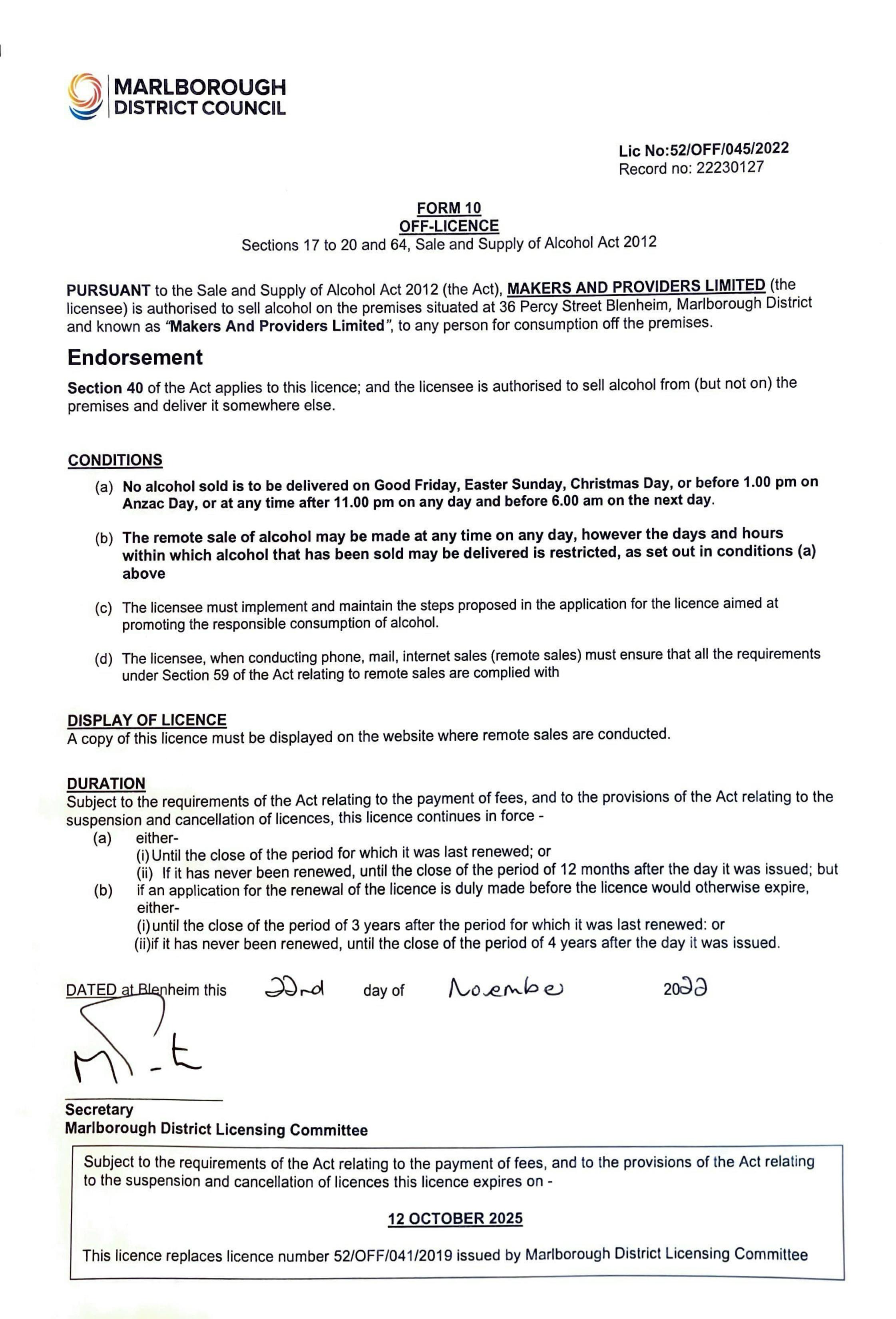 Lic No 52 OFF 045 2022